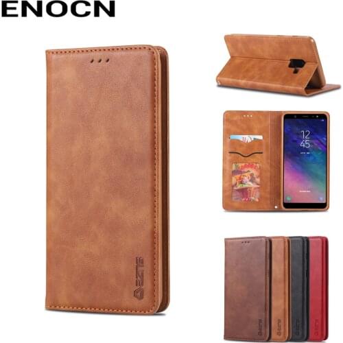Magnetic Flip Case For Samsung Galaxy A6 Case Samsung A6 Plus Cover Leather Wallet Card Slots Luxury Retro Folding Phone Case
