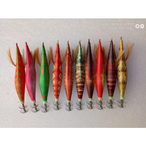 MR OCTOPUS .10pcs squid jigs. squid hook .fishing lure .wood shrimp. fishingaccessory ,fishing bait .luminous lure, 10cm 12g