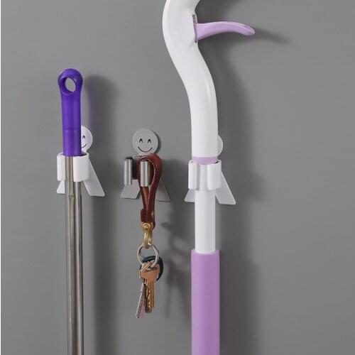 Wall Mounted Cartoon Mop Holder Kitchen Cooker Storage Rack Stand Cartoon Bathroom Organizer Self-Adhesive Broom Hanger Hook