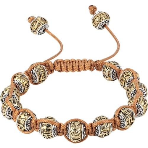 NEW Fashion Tibetan Buddhism Alloy Retro Bracelet Mens Six-Character Mantra OM MANI PADME HUM Metal Amulet Beads Bracelet Women