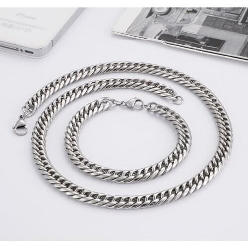Charming 9mm wide 24''+8.26'' Fashion Stainless Steel Jewelry Set smooth Link curb chain Necklace & Bracelet set