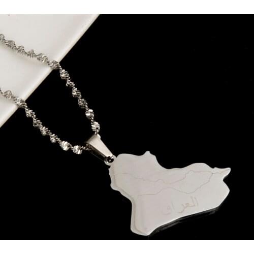 Stainless Steel Republic of Iraq Map Pendant Necklace Silver Color Map Chain Jewelry