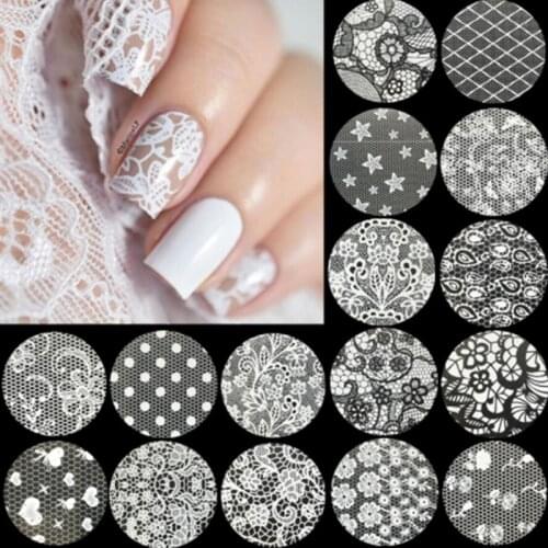 16Pcs 4cm x 20cm White Black Lace Nail Art Foils Set Nail Transfer Sticker Paper DIY Manicure Nail Decoration Accessories