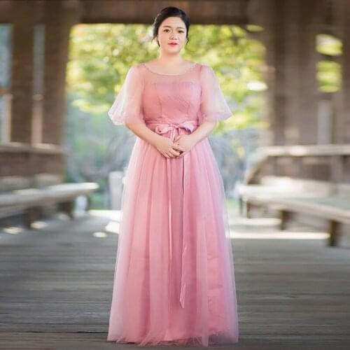 Party Dresses Women Evening Simple A-Line Plus Size O-Neck Lace Flowers Floor-Length Sleeveless Patter Bow Evening Dress D050