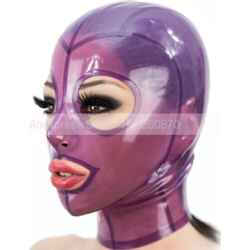 Transparent Purple Sexy Latex Hoods Women Men Handmade Rubber Mask Hood Club Party Headwear S-LM250