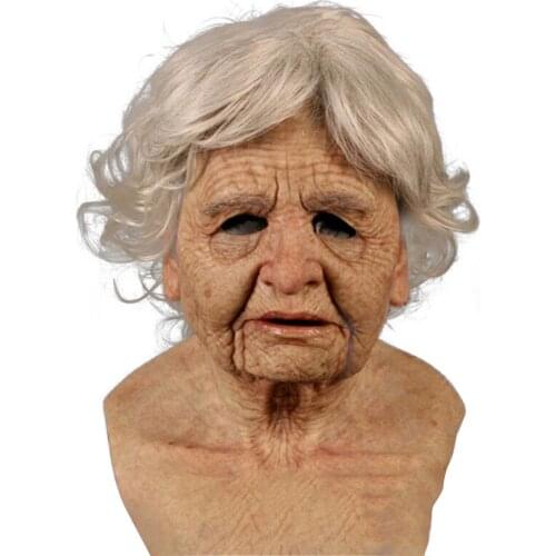Realistic Halloween Old Woman Mask Creepy Wrinkle Face Mask Latex Cosplay Party Props Terror Headgear Doll Men Women маска
