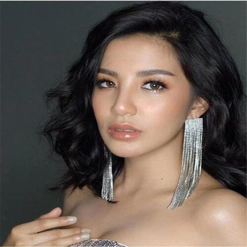 2-color luxury shiny Rhinestone long chain hanging Earrings womens fashion declaration hanging Tassel Earrings accessories