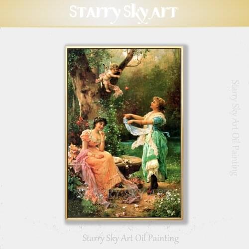 Pure Hand-painted High Quality Classical Wall Art Ladies and Kid Playing Oil Painting on Canvas Europe Portraits Oil Painting
