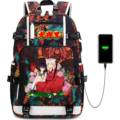 Anime Inuyasha Mochila USB Charging Teenger Backpack School Bag Casual Oxford Shoulder Bag Travel Bag Laptop Bag Rucksack