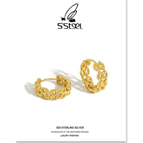 SSTEEL Chain Earring For Women Sterling Silver 925 Hoop Earrings Korean Minimalist Personalized Earrings Pendientes Jewellery