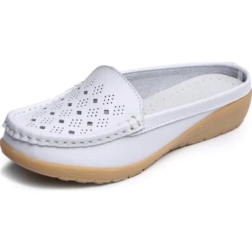 Cut-Outs Summer Woman Shoes Genuine Leather Women Flats Hollow Womens Loafers Soft Mother Moccasin Shoe Size 35-41