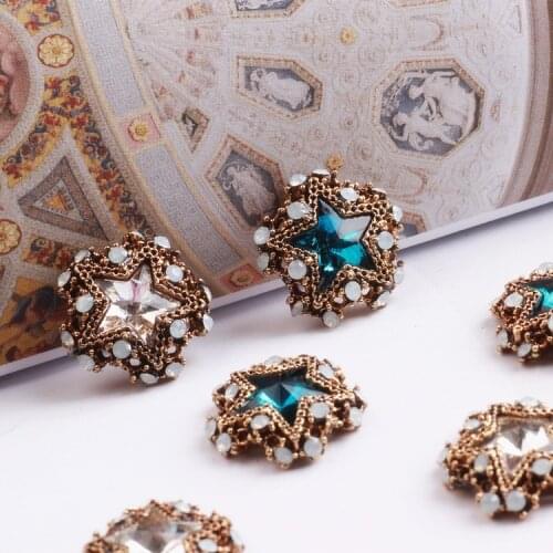Wholesale vintage 30pcs/lot 17mm colorful rhinestone decoration Bronze rounds stars shape metal charms diy jewelry making