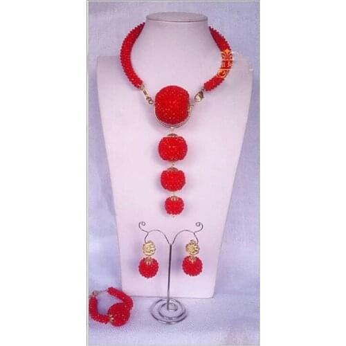 Amazing Red Wedding African Beads Jewelry Set Indian Bridal Crystal Pendant Necklace Set Nigerian Bella Naija Beads WeddingWE131