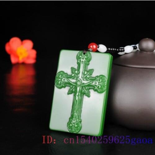 Green Jade Cross Pendant Necklace Gifts Amulet Carved Natural Jewelry Women Chinese for Jadeite Fashion Charm