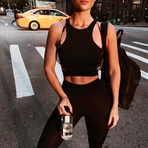 Fashion Women Sports Running Gym Crop Tops Hollow Seamless Racer back Bustier Tank Tops Stretch Workout High Street Short Top