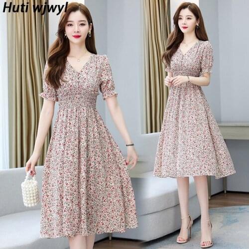 Summer Pink Floral Chiffon Casual Beach Sundress Women Party Bodycon Elastic Waist Vestido 2021 Vintage Oversize Boho Midi Dress