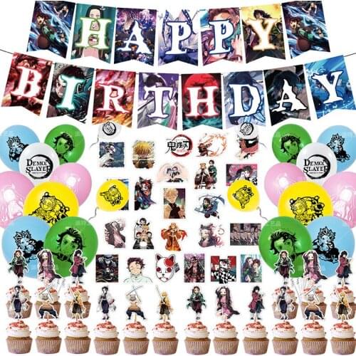 1 Set Anime Demon Slayer Balloons Happy Birthday Banners Party Decor Boy Children Birthday Balloons Kids Toy