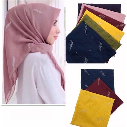 1PC NEW Hot rhinestone shawls Square tudung Women popular muffler Solid scarf Muslim headscarf New bandana Islamic hijab