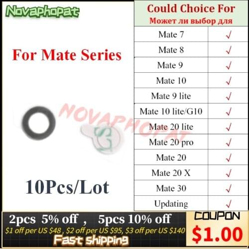 Novaphopat Black Back Big Rear Camera Glass Lens For Huawei Mate 7 8 9 10 20 30 lite Pro X Camera Lens With Sticker 10pcs/lot