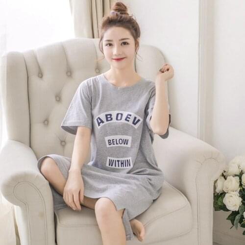 2021 Summer Short Sleeve Cotton Long Dress Nightgowns for Women Korean Loose Sleepwear Night Gown Nightdress Home Dress Nighty