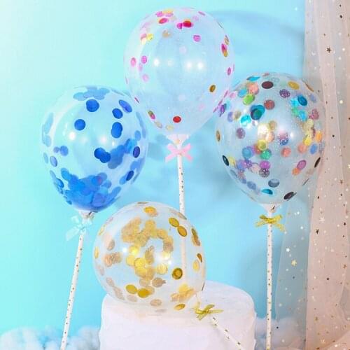 5inch Confetti Balloon Cake Topper Decoration with Straw Ribbon Table Baby Shower One Birthday Wedding Party Balloon Topper
