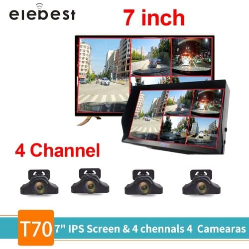 7" HD Quad Monitor DVR Video Recorder Truck DVR Dash Camera 4 Channels 4 Night Vision Cameras For Truck Trailer RVs safe System