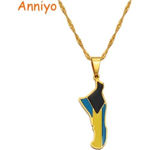 Anniyo Bahamas Andros Island Map and Flag Pendant and Chain Necklaces Gold Color Jewelry for Women Girls#168521