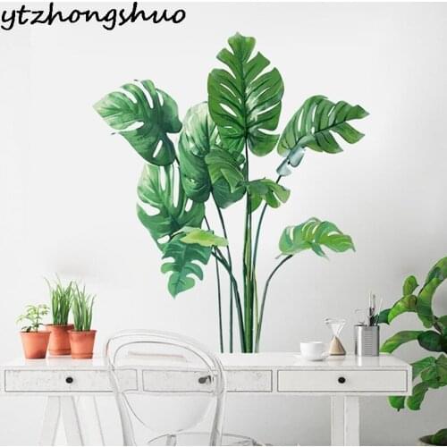 Large Tropical Green Plants Leaves Wall Stickers Home Living Room Decor Palm Sticker Room Decoration PVC Murals
