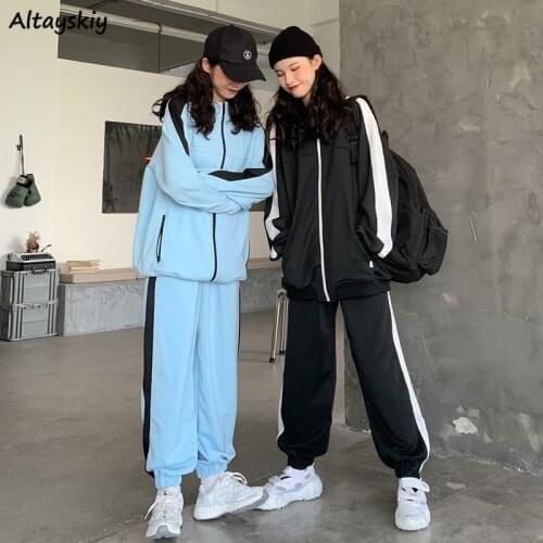 Pants Women Newest Autumn Leisure Elastic Waist Side Stripe Straight Comfort All-match Ulzzang Oversized Flat Baggy Trouser Ins
