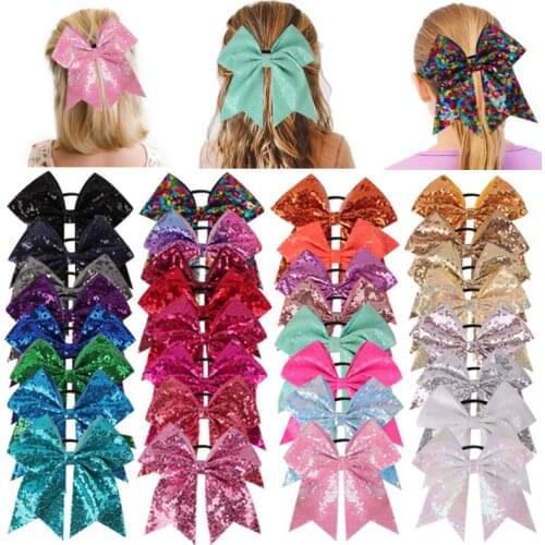21 Pcs/lot 8" Fashion Handmade Sequin Bling Cheer Bows For Girls Kids Sequin Hair Bows Hair Hair Accessories With Elastic