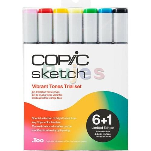 Copic Vibrant Tones Trial Set 6+1, New Limited Edition, Versatile Double-ended Markers with Fast-drying Alcohol-based Ink