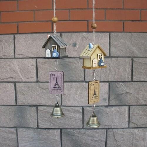 Wooden creative hanging cat samll wooden house wind chimes hanging decoration wind chimes