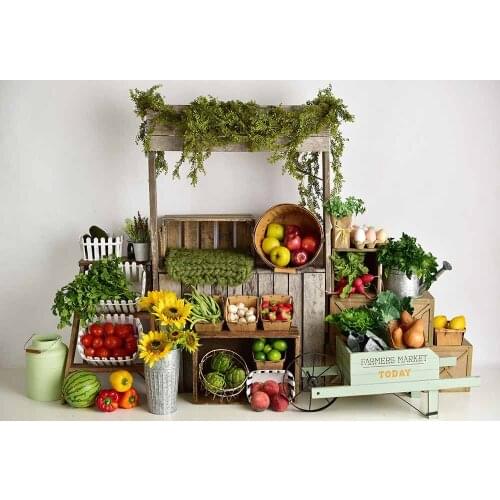 Spring Easter Photography Backdrop Baby Kid Birthday Portrait Background Fresh Fruits Vegetables Sunflower Stall Booth Backdrops