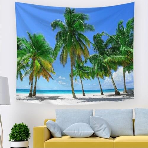 Hawkalice Blue Ocean Waves Wall Tapestry Sea Tapestrise Wall Hanging Art Decor Coconut Tree Hippie Bathroom Childrens Room