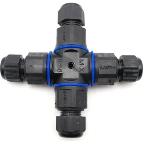 IP68 Waterproof Connector For Outdoor Light 3Pin Adapter Screw Locking Cable Industrial Electrical Wire Cross Shape Junction Box
