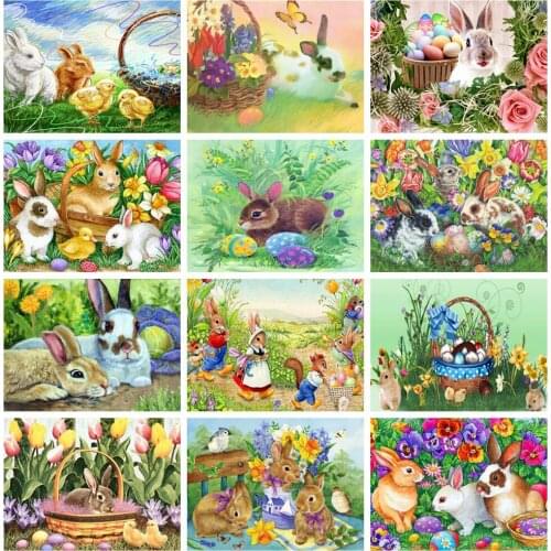MomoArt 5D DIY Diamond Painting Rabbit Rhinestone Art Diamond Embroidery Easter Animal Cross Stitch Mosaic Home Decorations
