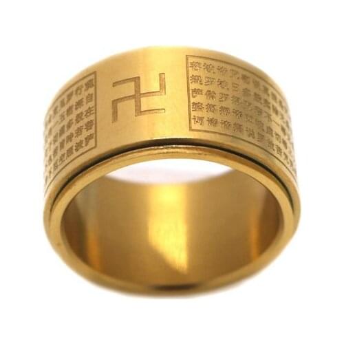 12mm Men Spinner Finger Ring Vintage Chinese Heart Sutra Engraved Buddhist Rings for Men Stainless Steel Jewelry