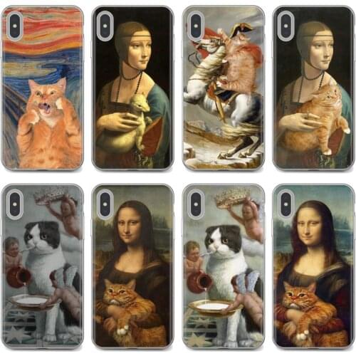 For Samsung Galaxy A10 A40 A50 A70 A3 A5 A7 A9 A8 A6 Plus 2018 2015 2016 2017 Soft Bag Case Leonardo da Vinci Mona Lisa Pat Cat