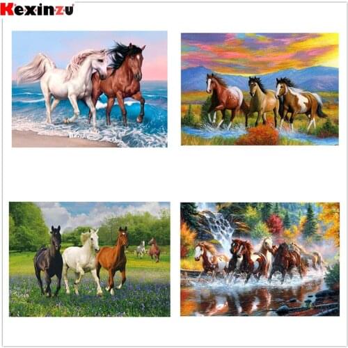 Kexinzu Diamond Painting Kit "Animal Horse" Cross Stitch Diamond Embroidery Square Round Drill Moasic Home Decor Gift