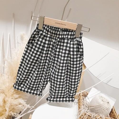 2020 New Children Summer Clothes Baby Boys Classic Plaid Pants Korean Style Loose Thin Kids Calf-length Trousers