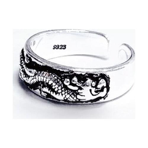 New Simple And Creative Retro Animal 925 Sterling Silver Jewelry Domineering Dragon Transport Exquisite Opening Rings SR537