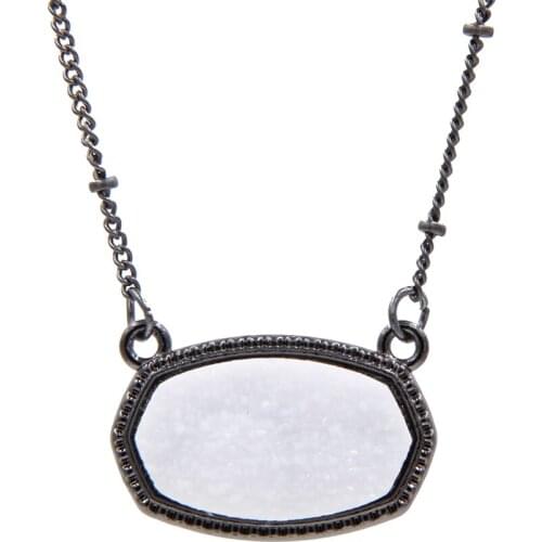 Wholesale 6 PCS Lot Pendant Necklace For Women Faux Crystal Druzy Fashion Jewelry Iridescent Cameo Sparkly Glitter Gun Black