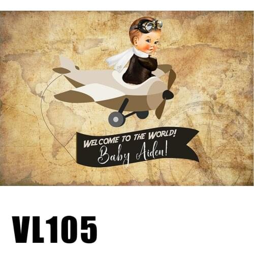 Custom Girl Baby Shower Poster Welcome To The World Backdrop Rustic Vintage Plane World Map Wallpaper Photo Portrait Background