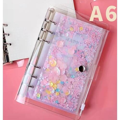 A6 Binder Notebook PVC Cover Transparent Accessories Storage Shining Pouch for Spiral Pages Office School Stationery Supplies