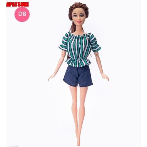 Blue Striped Shirt Tops & Denim Jean Shorts Trousers For Barbie Doll Clothes Set Outfits Dollhouse Accessories Children DIY Toys