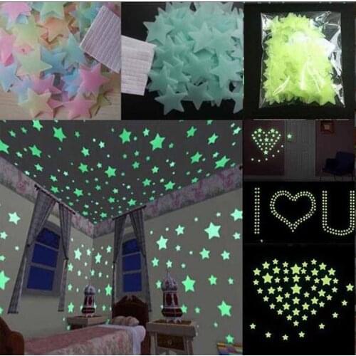 100pcs/bag 3cm Glow in the Dark Toys Luminous Star Stickers Bedroom Sofa Fluorescent Painting Toy PVC Stickers for Kids Room