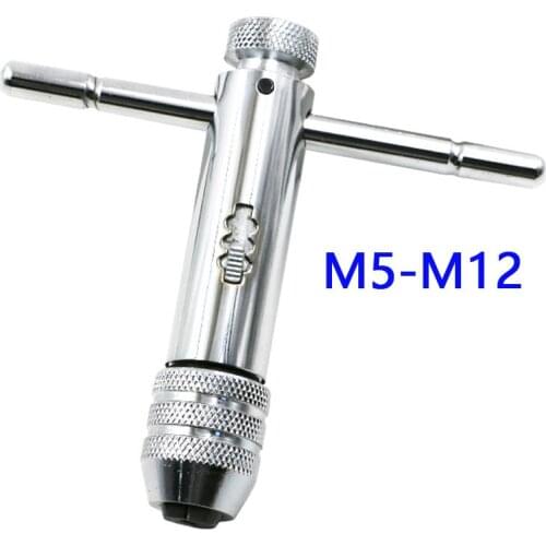 T-Handle Ratchet Tap Wrench Adjustable Tap Wrench with M5-M12 Machine Screw Thread Metric Plug Tap Machinist Tool for Tap Reamer