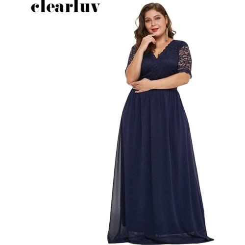 Evening Dresses V-neck Floor Length Women Party Dresses 2019 Half-sleeve Elegant Plus Size Robe De Soiree Lace Formal Gowns T044