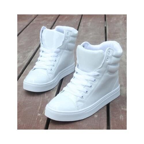 Patent Leather High Top Sneakers Fashion Lace-up Women Shoes Casual Platform Woman Big Size35-44 Student Shoes Black White Red