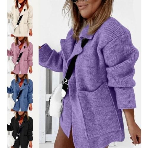 Womens cardigan Parkas Jacket Windbreaker Open Front Women sweater Autumn Winter Two Pockets Lapel Sweater Coat Female Knitwear